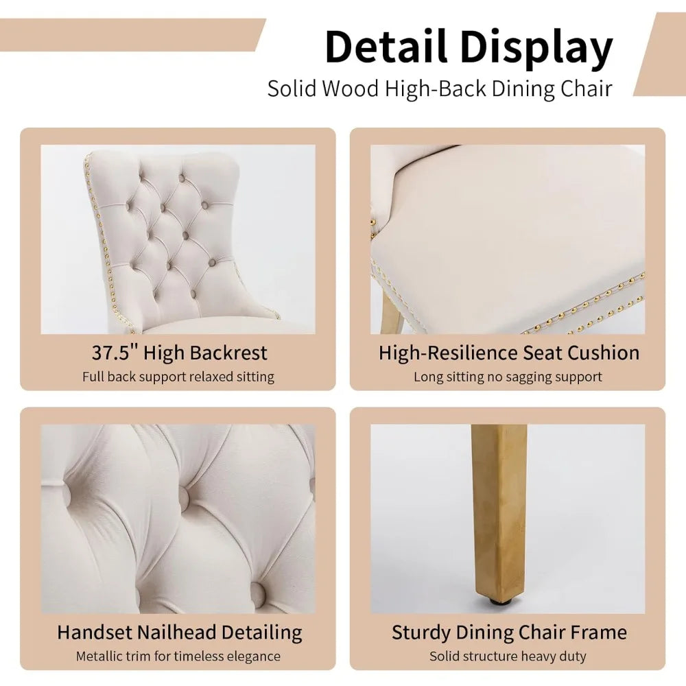 4 Modern Tufted Upholstered Beige Velvet
