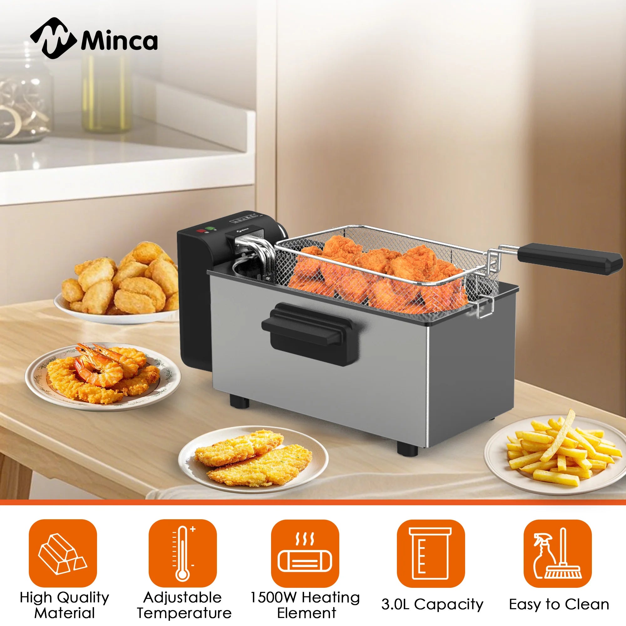 3L Electric Deep Fryer W/Fry Basket - 1500W Stainless