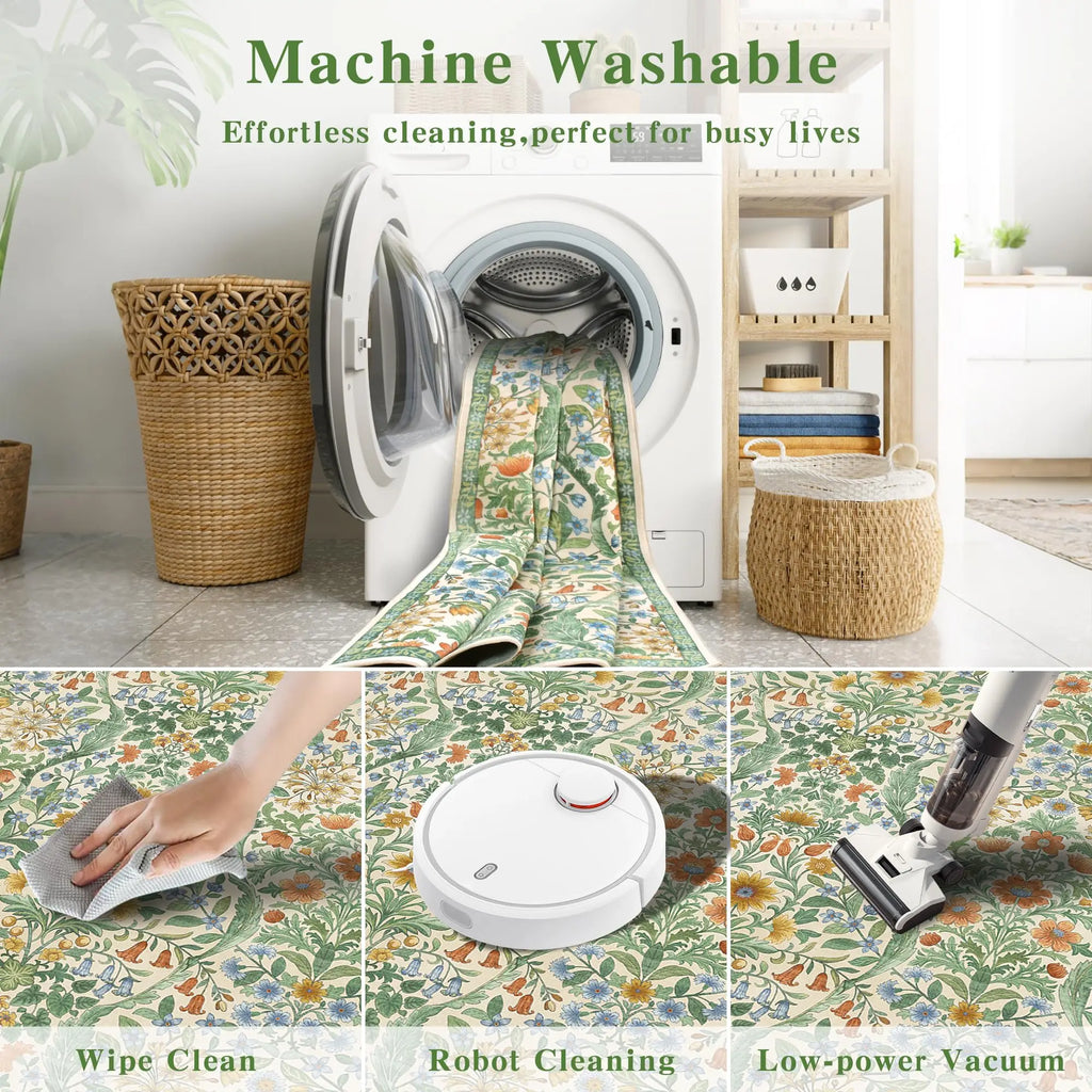6x6 Circle Grass Green Washable Floral