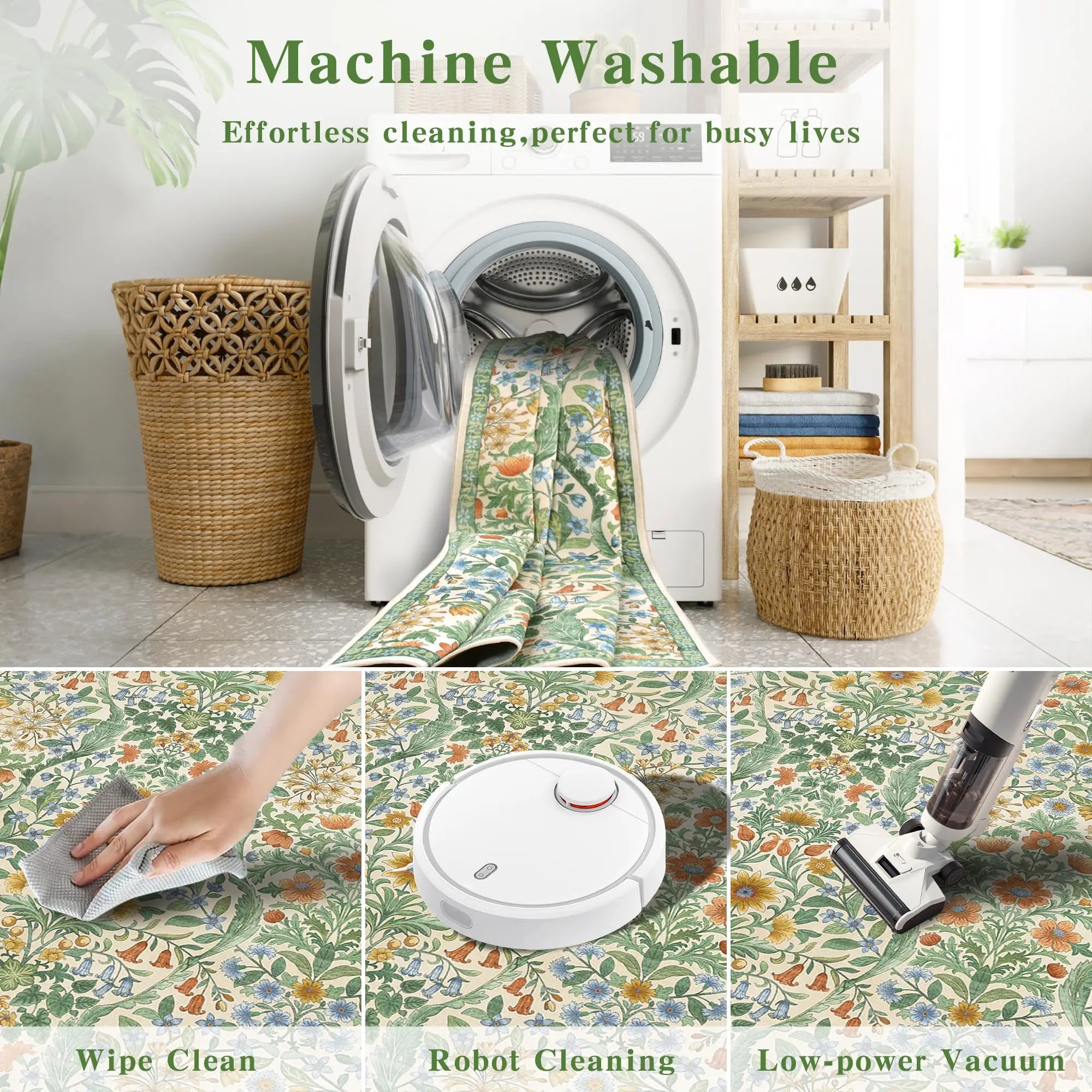 6x6 Circle Grass Green Washable Floral