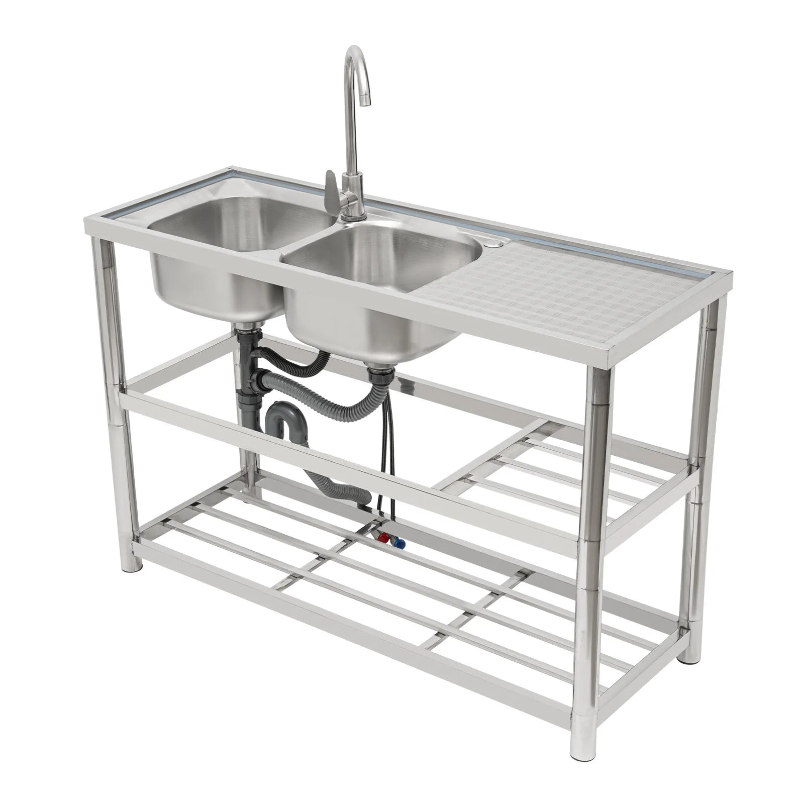 Stainless Free Standing Commercial Double Bowl