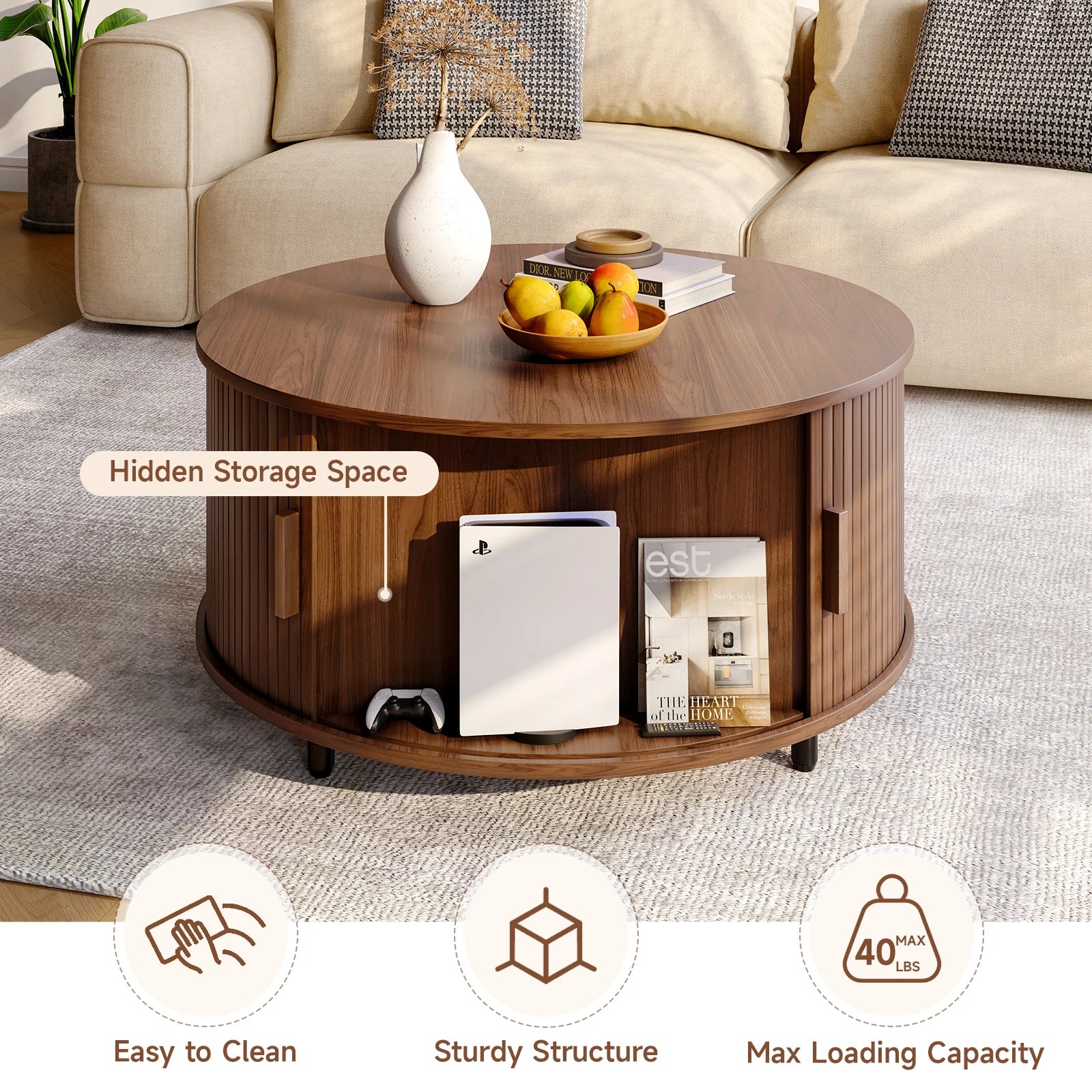 Round Storage Coffee Table