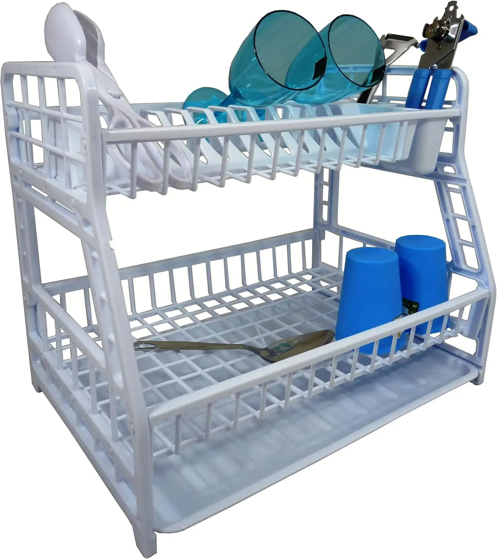 White Plastic 2 Tier Dish Drainer