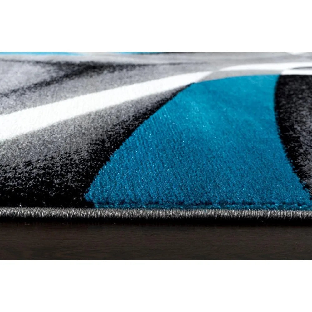 2'2"x7'4" Abstract Turquoise/White Swirl