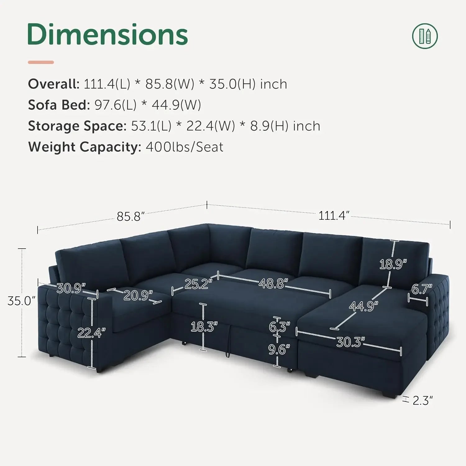 Sectional Sleeper Sofa w/Pull Out Bed
