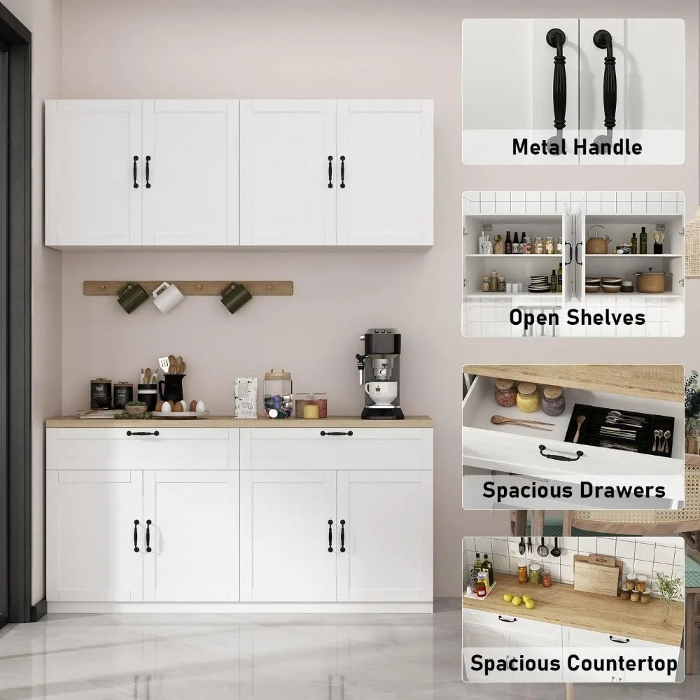 63i" Cabinet Set Cupboard &/Buffet White Oak