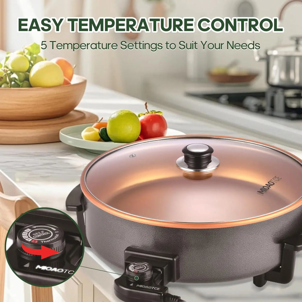 14' Large Electric Skillet with lid, Ceramic