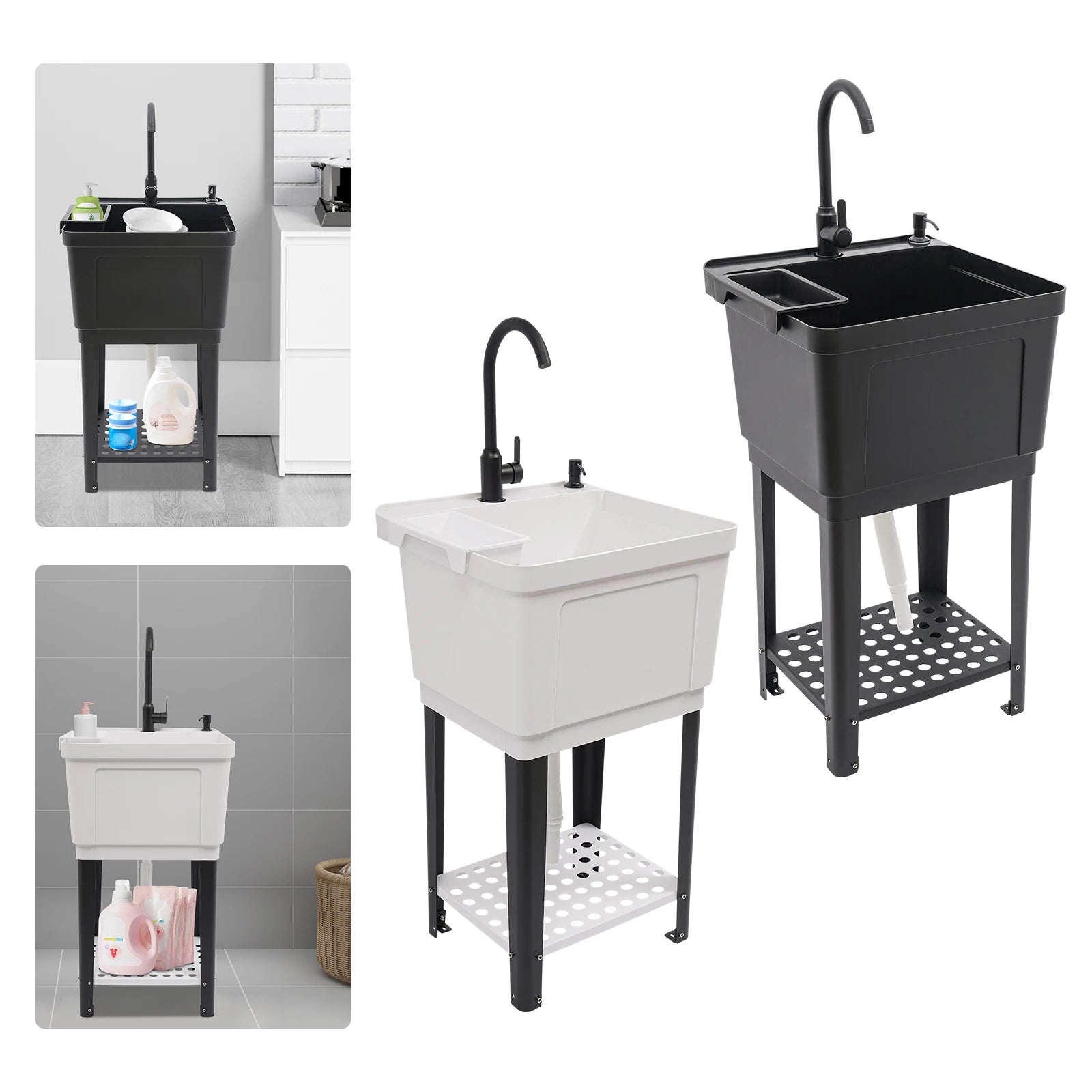 Freestanding Laundry Sink w/Soap Dispenser