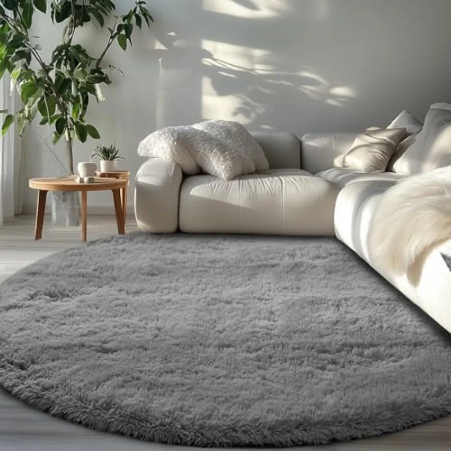 8' Grey Fluffy Shag Circle