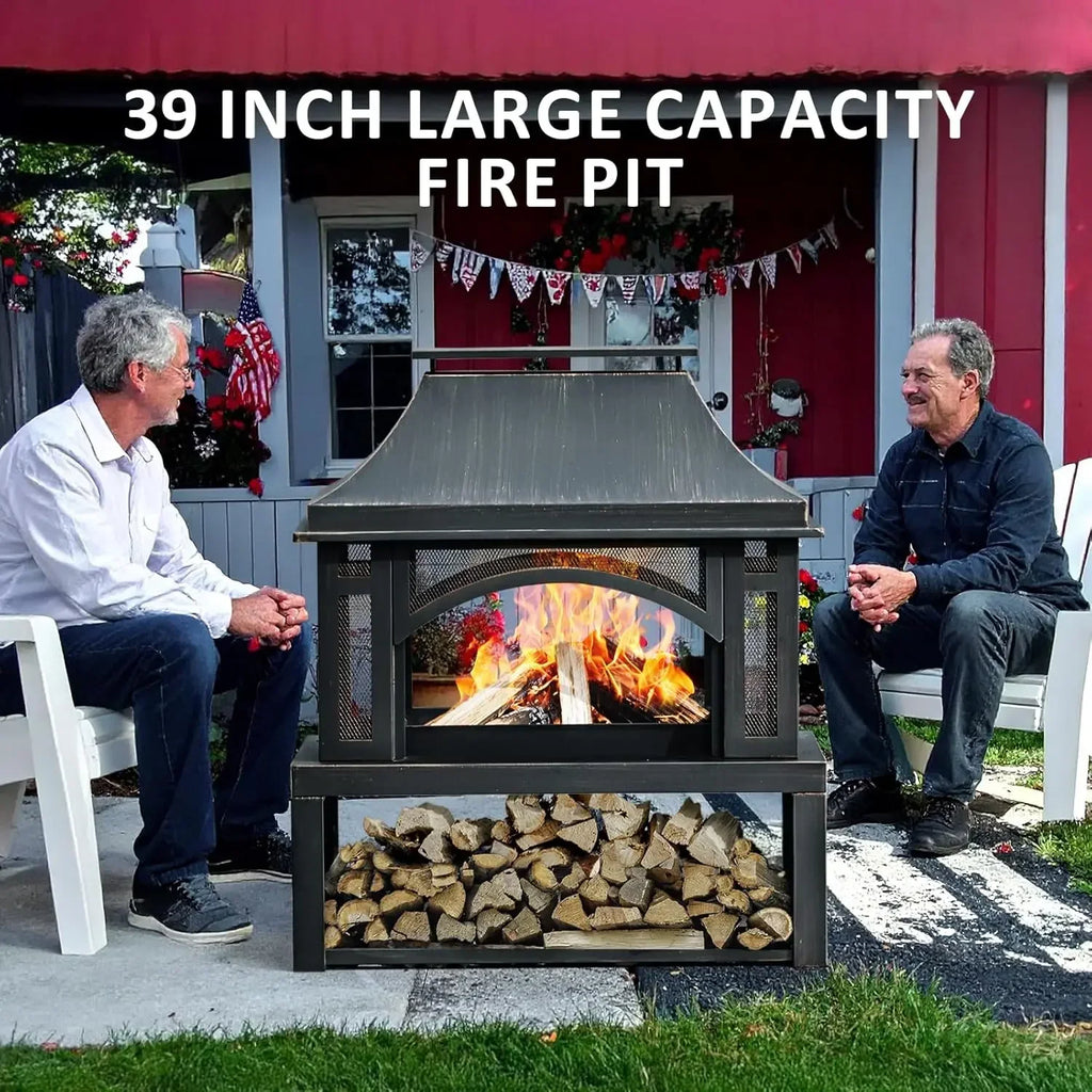39" Fire Pits Wood Storage Outside, Chimney