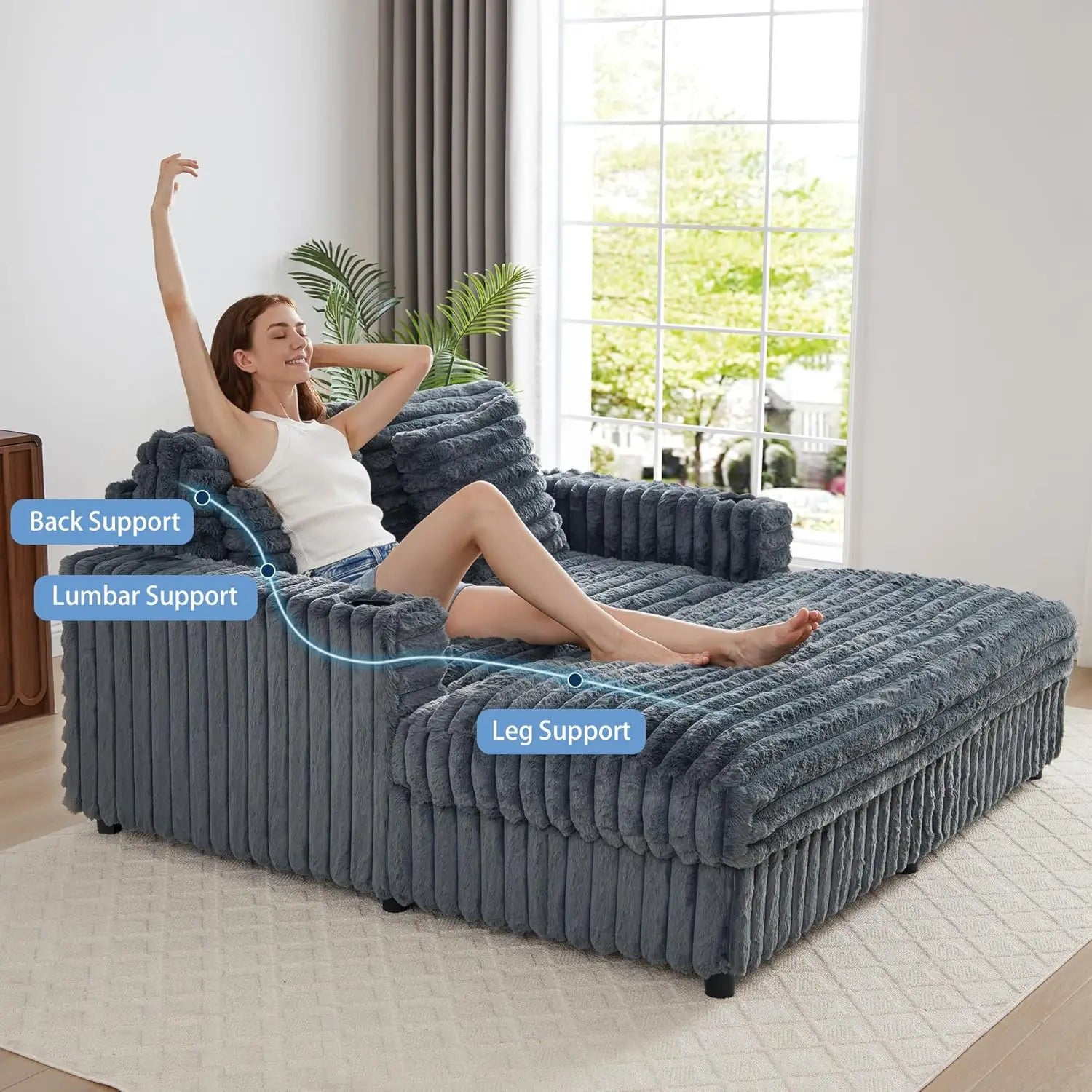 63'' Plush Faux Rabbit Fur Chaise