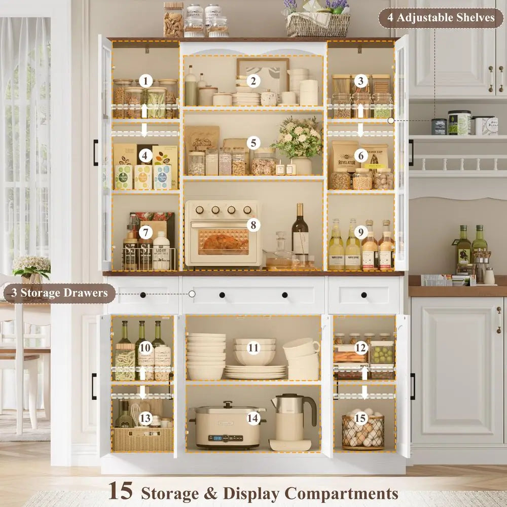 74.8 H Tall Pantry Cabinet, MW Stand, 3 Drawers, Large Hutch