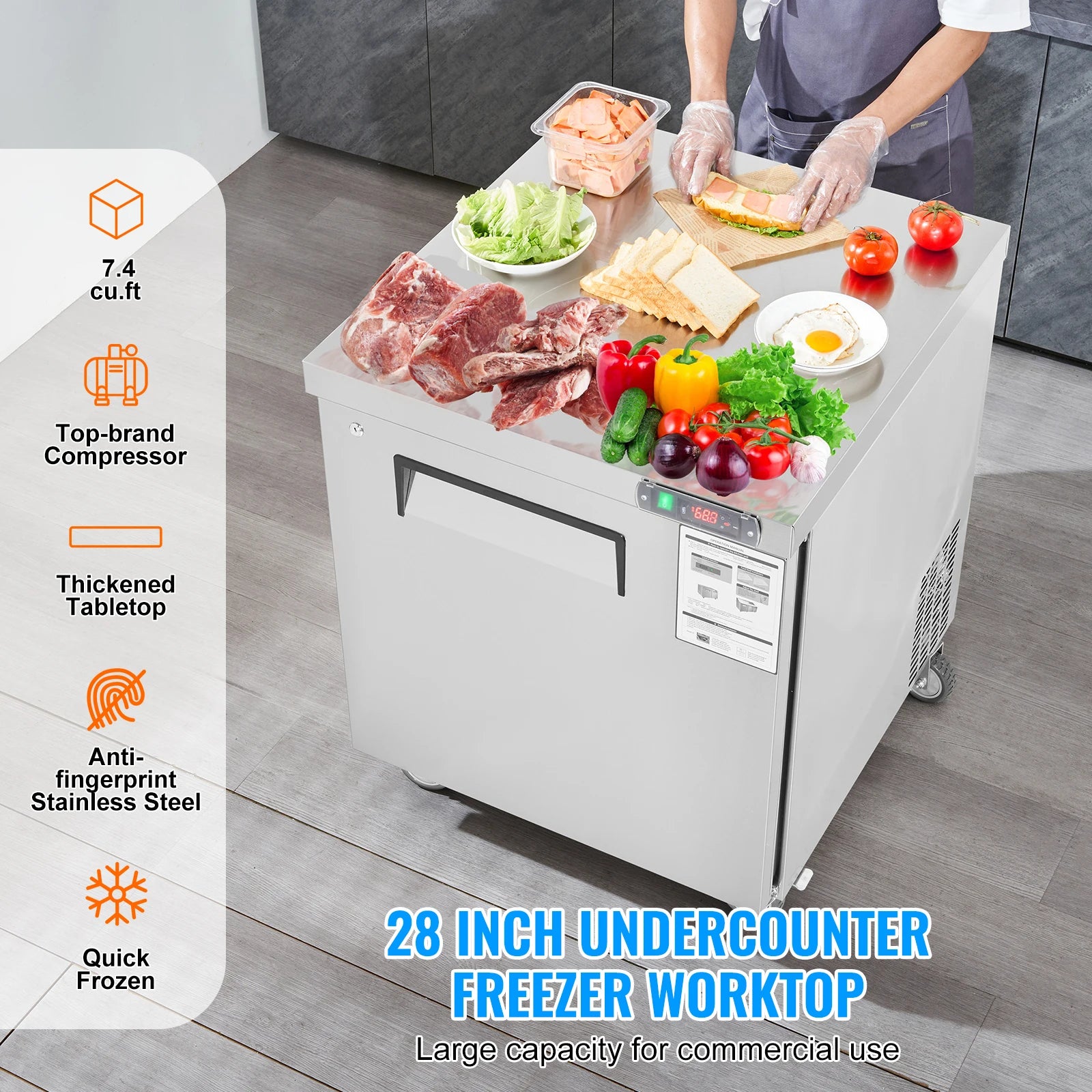 7.4 CF Commercial Frozen Refrigerator Sandwich/Salad Prep Table