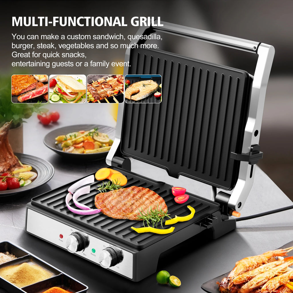 1600W 4-Slice Panini Press W/Timer Adjustable Temp