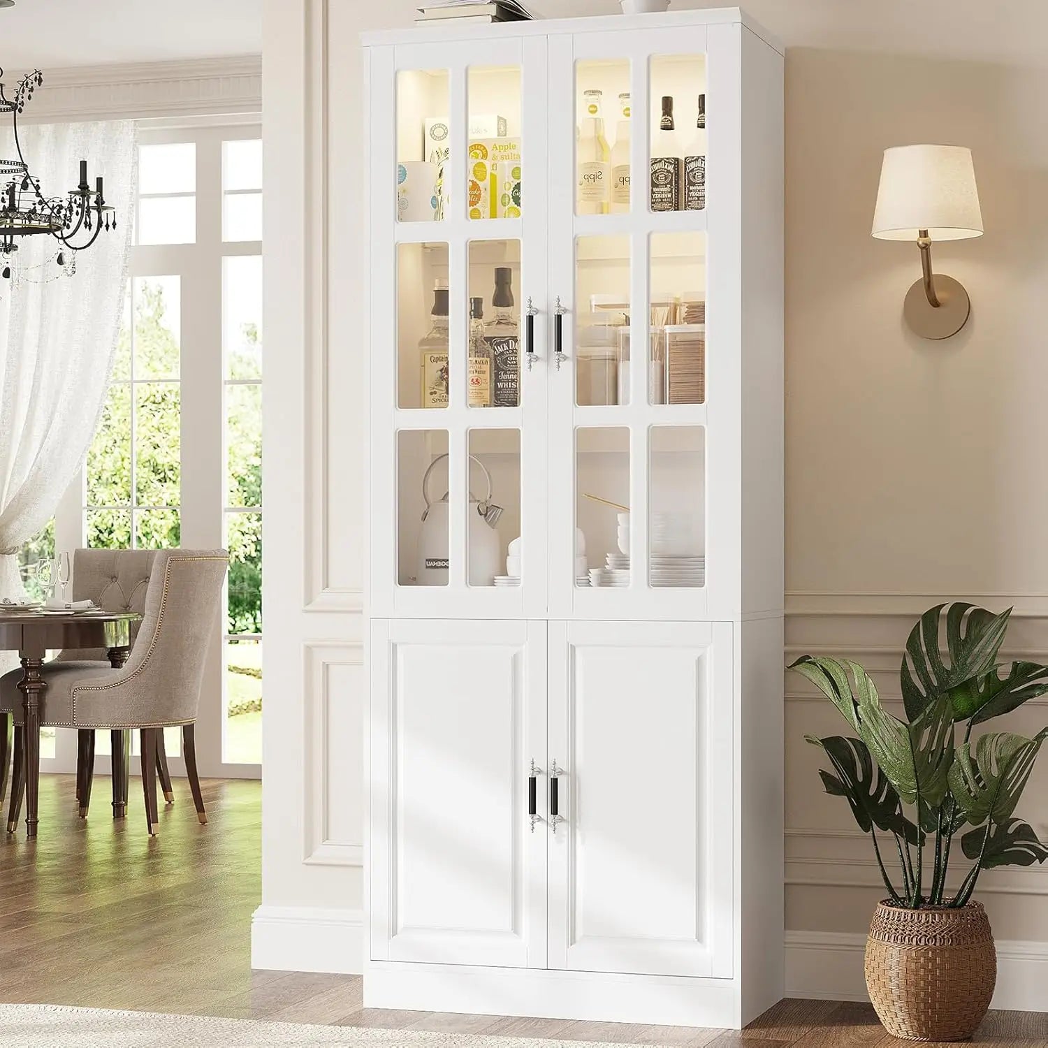 78.7 White Cabinet with Glass Doors