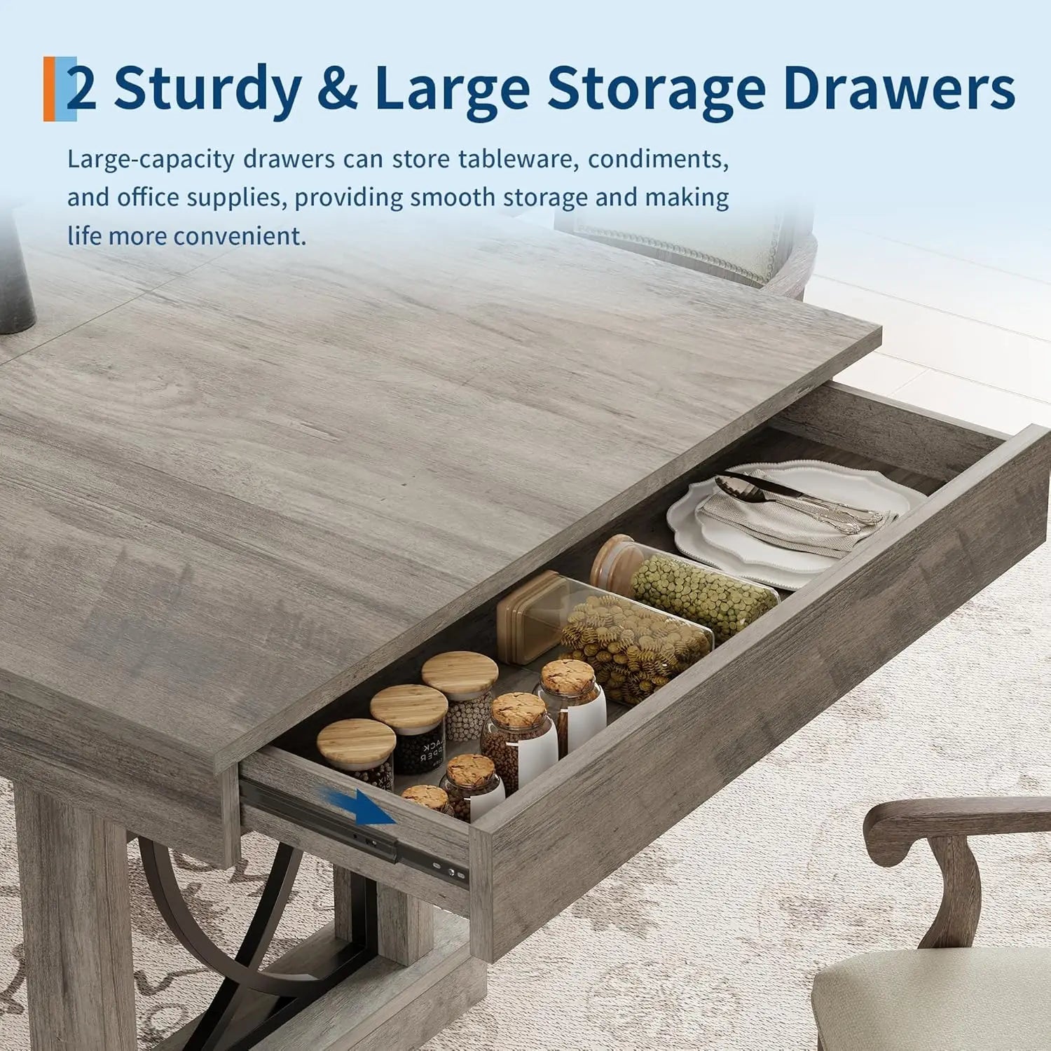 71" Wooden w/2 Drawers Rectangular for 6-8