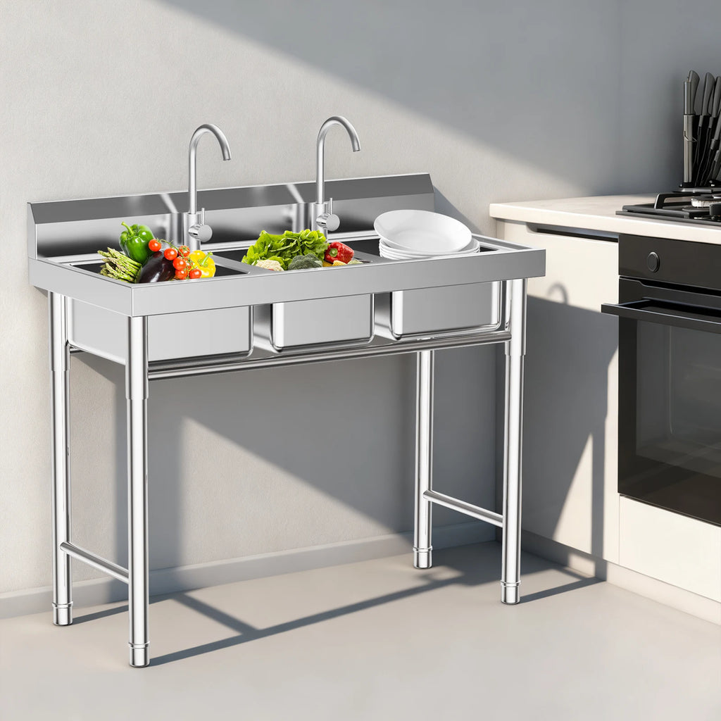 3-Compartment Stainless Commercial w/2 Faucets