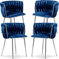 4 Navy Blue Velvet Upholstered Silver Legs