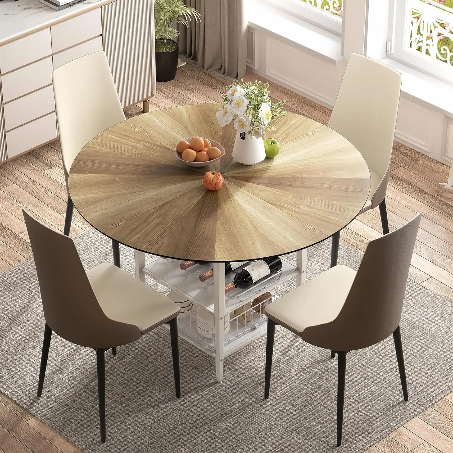 47.2"-63" Extendable Round Solid Wood & Metal