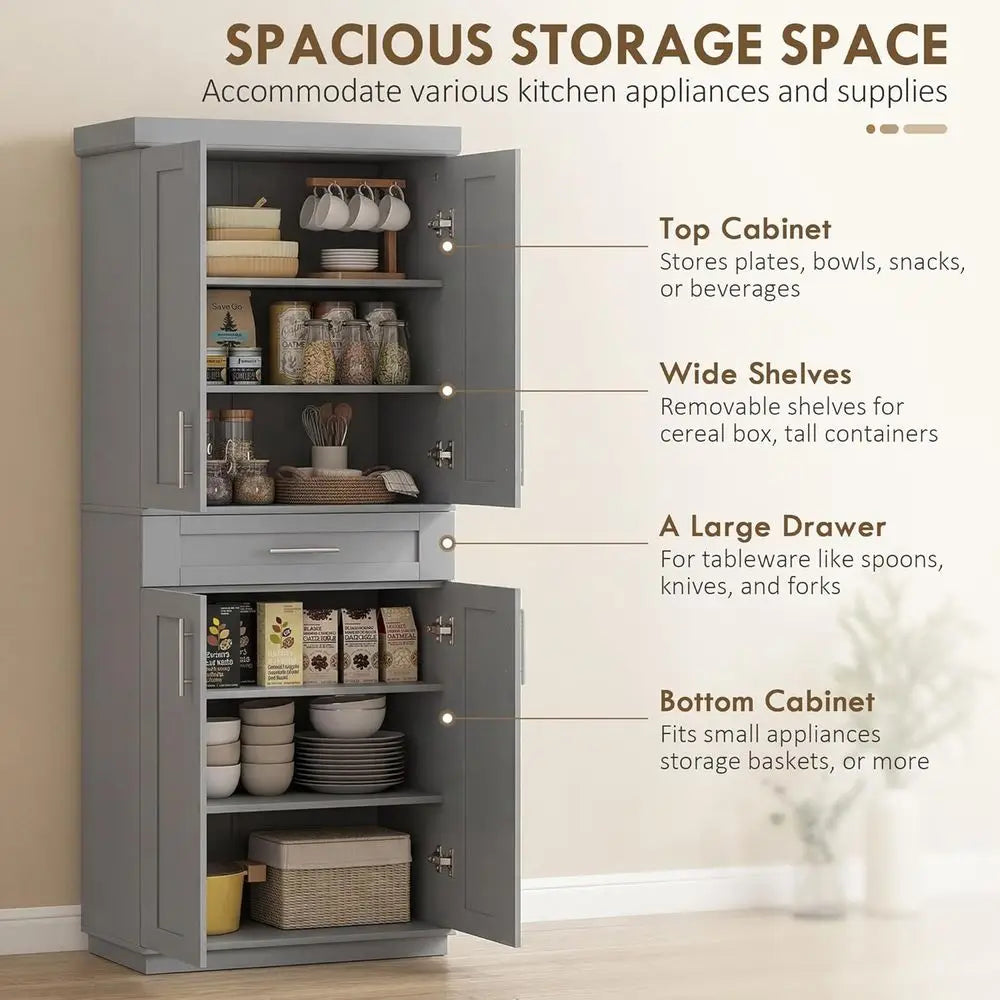 72"T Pantry Cabinet 4 Doors & 3 Adjustable Shelves