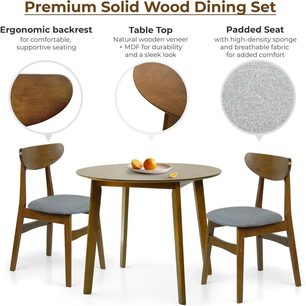 3-Pc Round Wooden Table w/2 Padded chairs