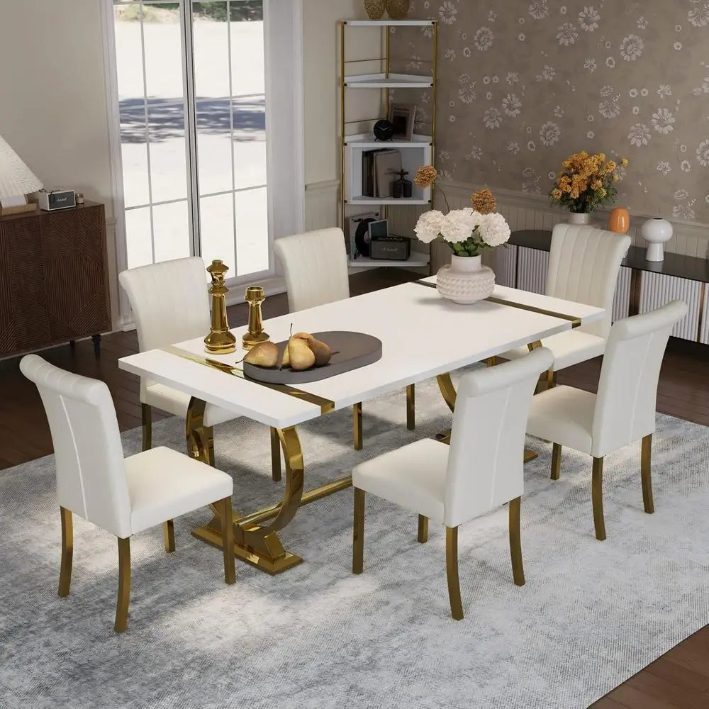 Elegant 80 White & Gold Dining for 6-8