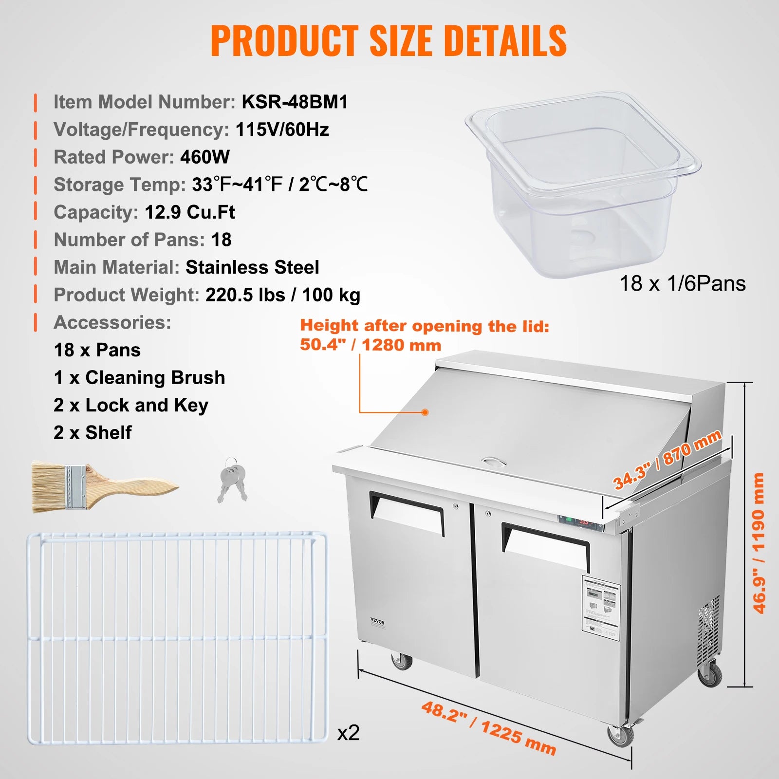 7.4 CF 28" Commercial Refrigerator Sandwich/Salad Prep Table