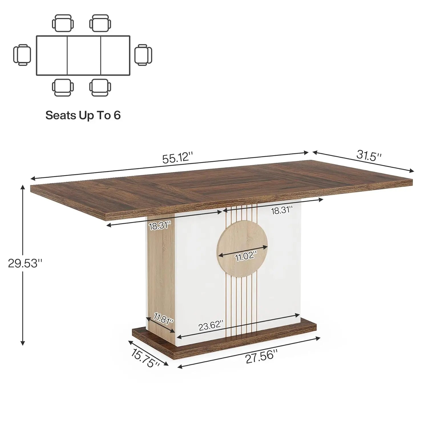 55" Rectangular For 4 /6 People Farmhouse Wood