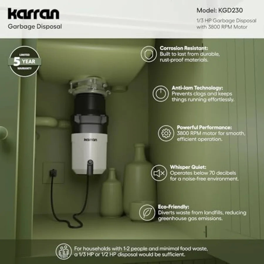 1/3 HP Quiet Disposal w/Power Cord Compact
