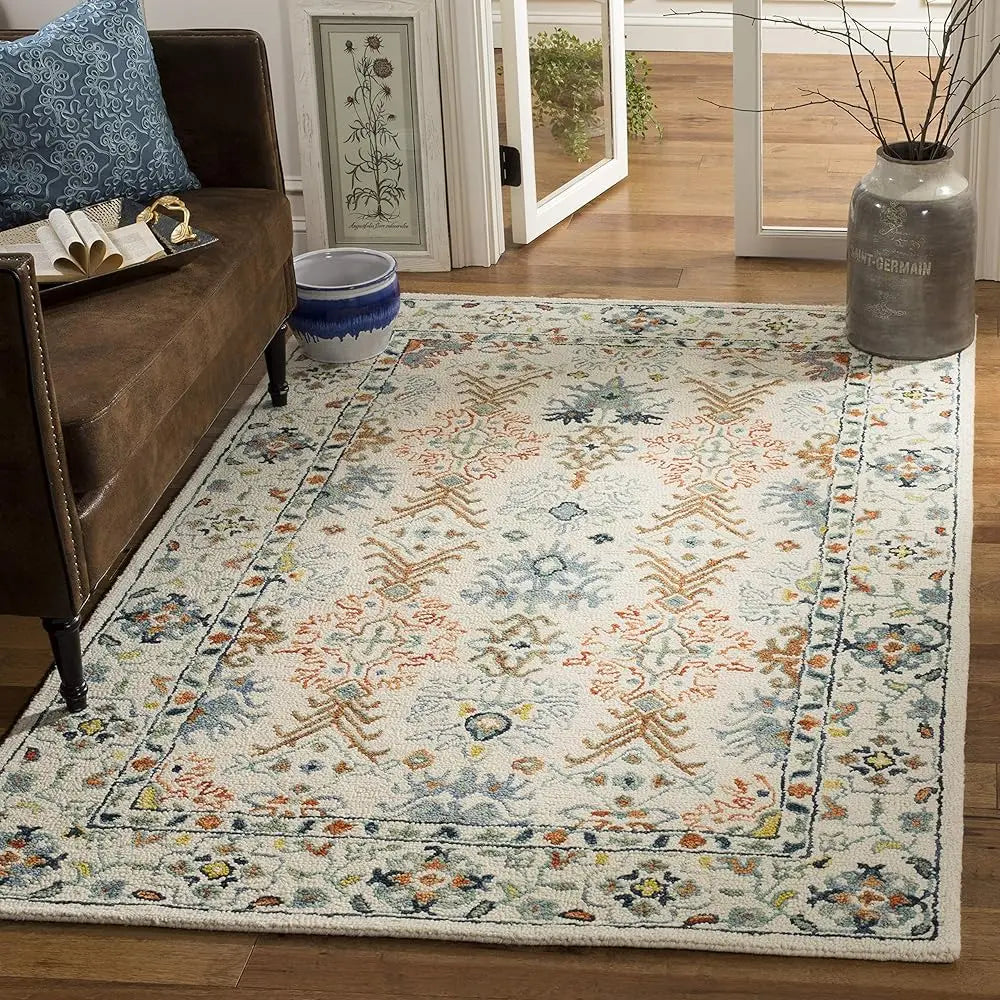 7' Square Ivory/Blue Handmade Boho