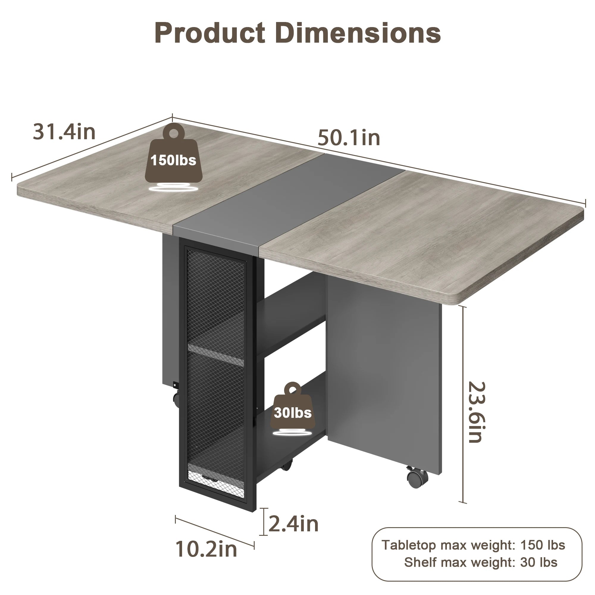 Folding  Drop Leaf for 4 w/2 Storage Shelf