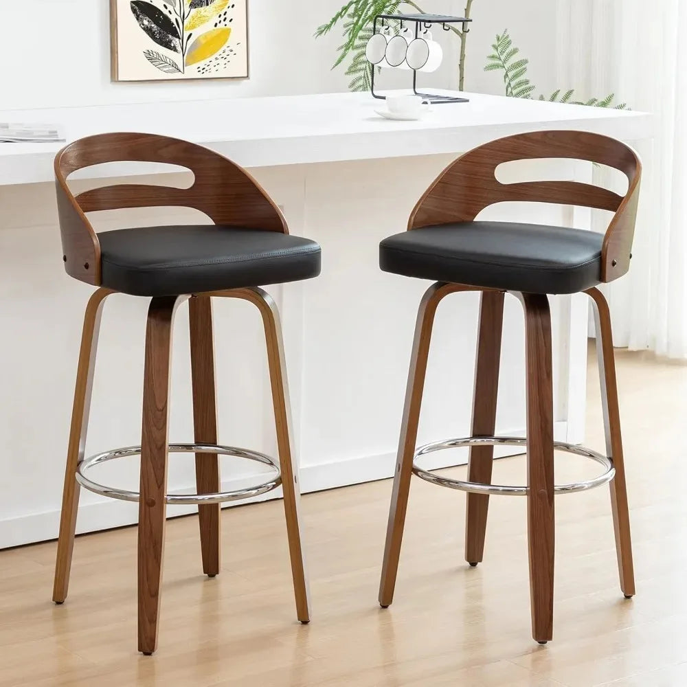 Set of 2 Swivel Bar Stools Walnut