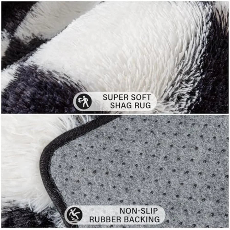 6x9 Checkered Black/ White Shag Washable