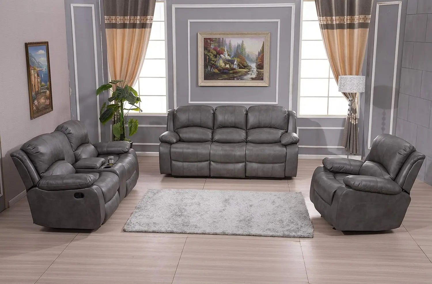3PC Bonded Leather Reclining Set