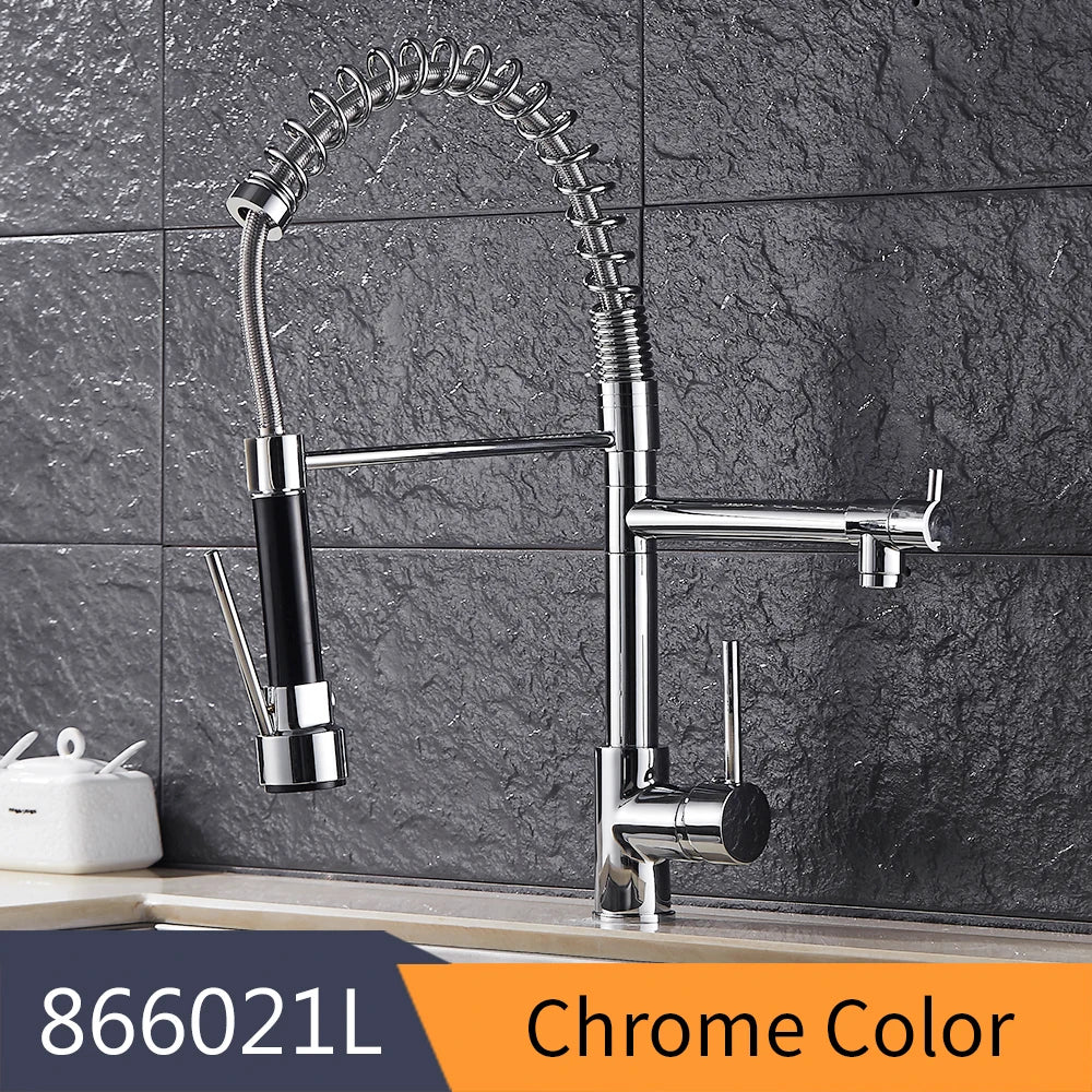 Gold Single Pull Out Spring Spout Mixers