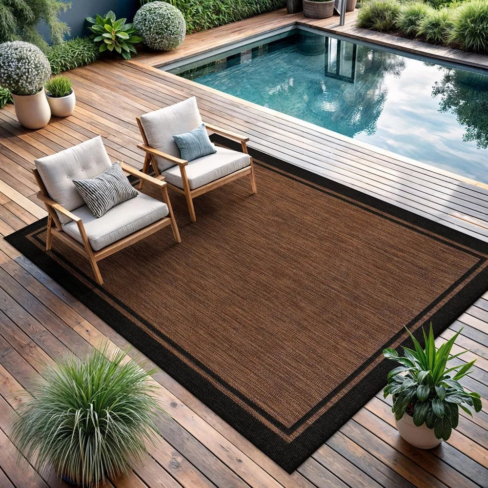9x12 Indoor- Outdoor Bordered Nut Brown/Black