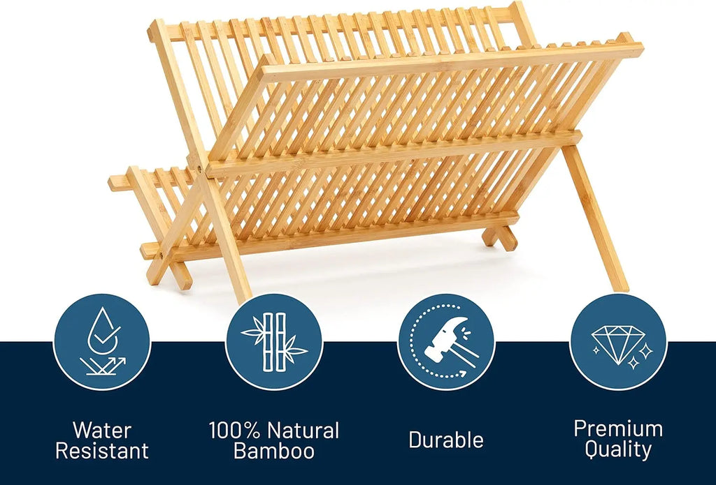 Bamboo Dish Rack Collapsible Foldable
