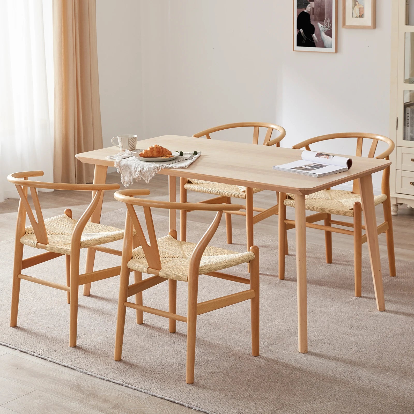 2 Fully Assembled Wishbone Rattan Solid Wood