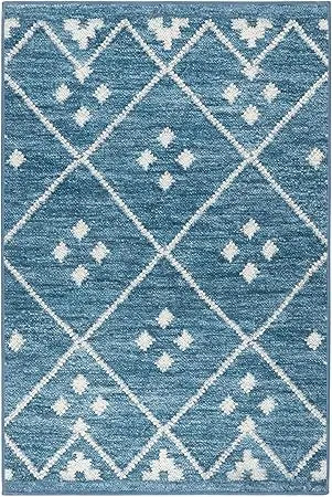 4x6 Washable Indigo Diamond