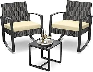 3-Piece Ratta Bistro Rocking Patio Set