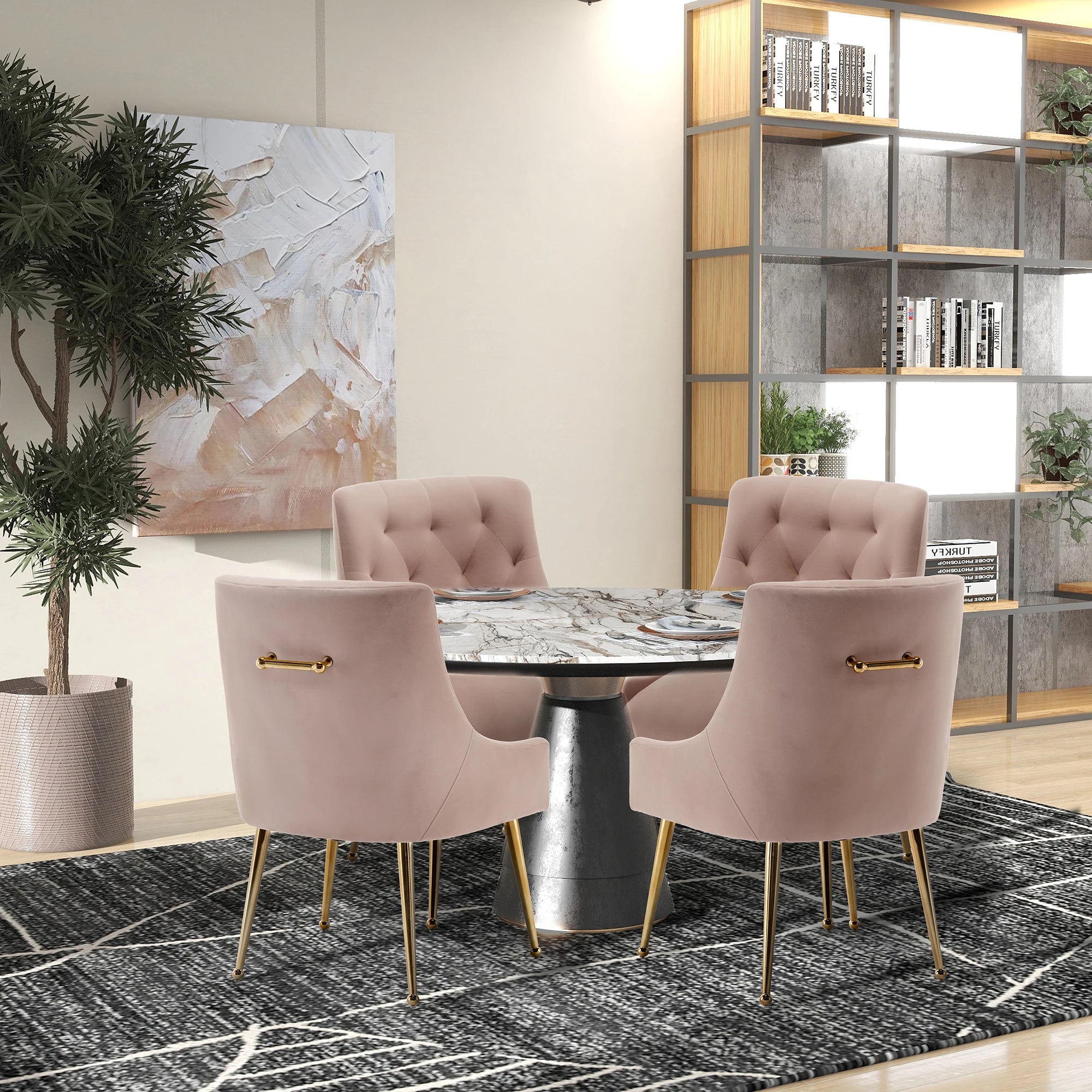 4 Modern Velvet Tufted Upholstered