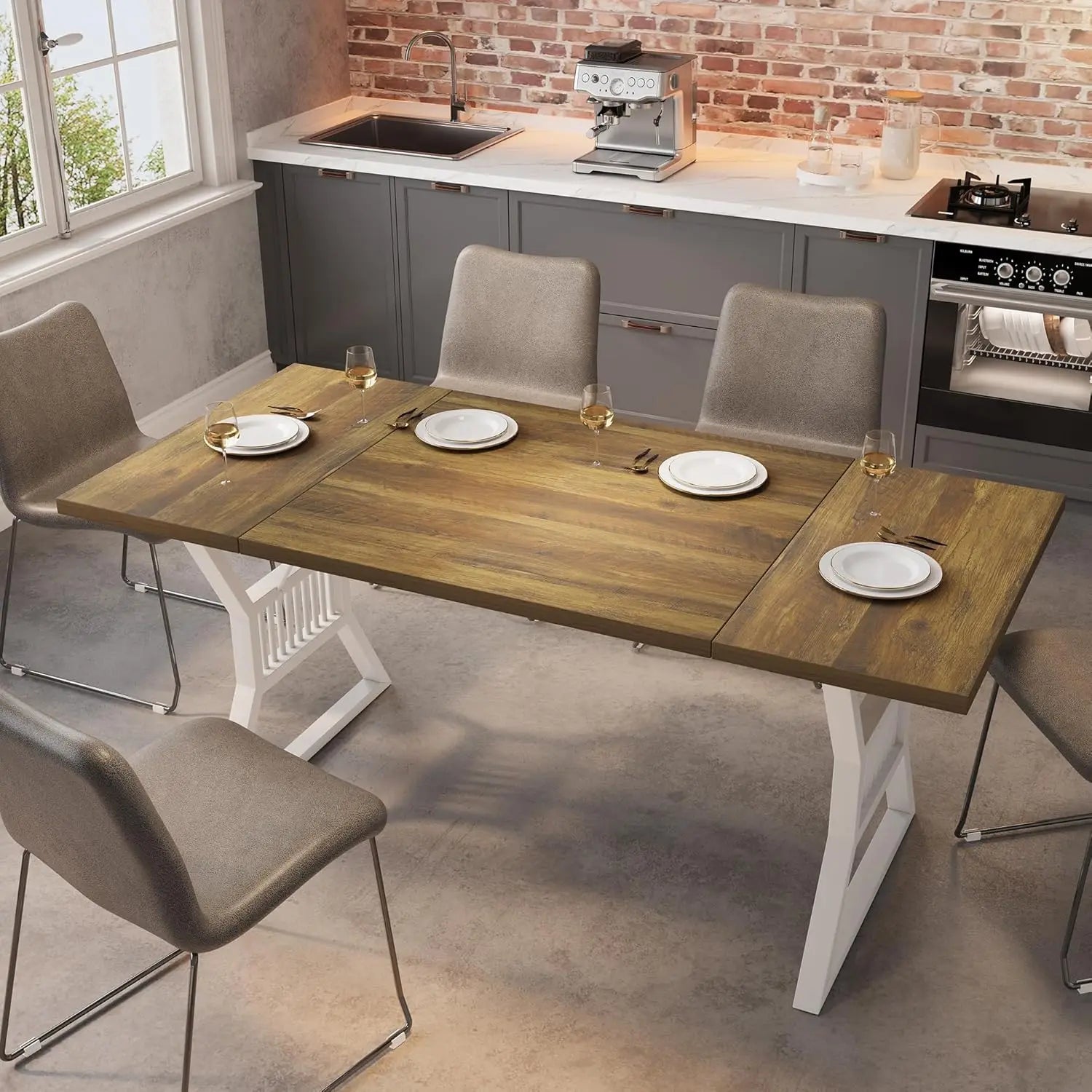 70.8" Large for 6-8 Industrial Wooden/Metal