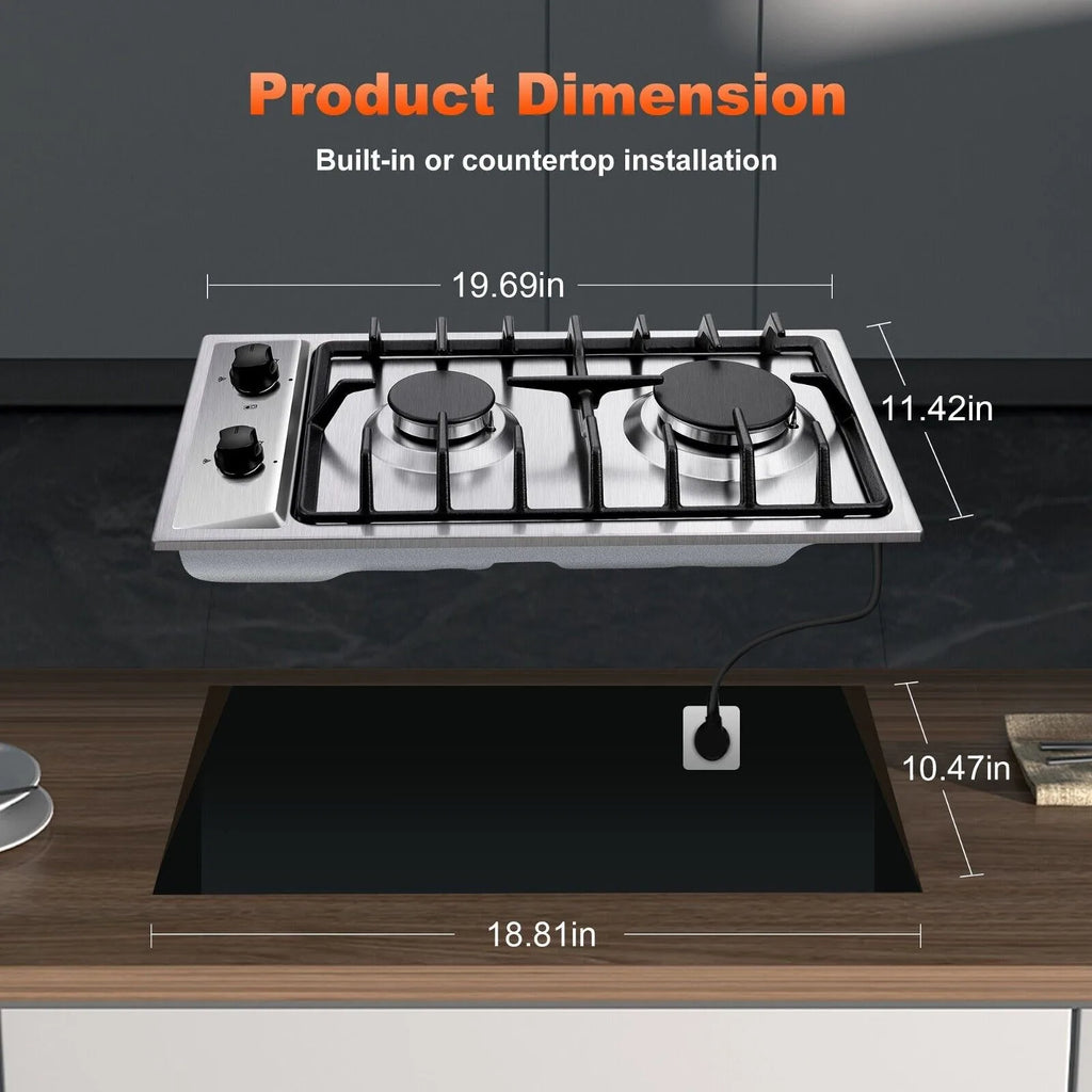 2-Burners 12" Stainless Gas Cooktop