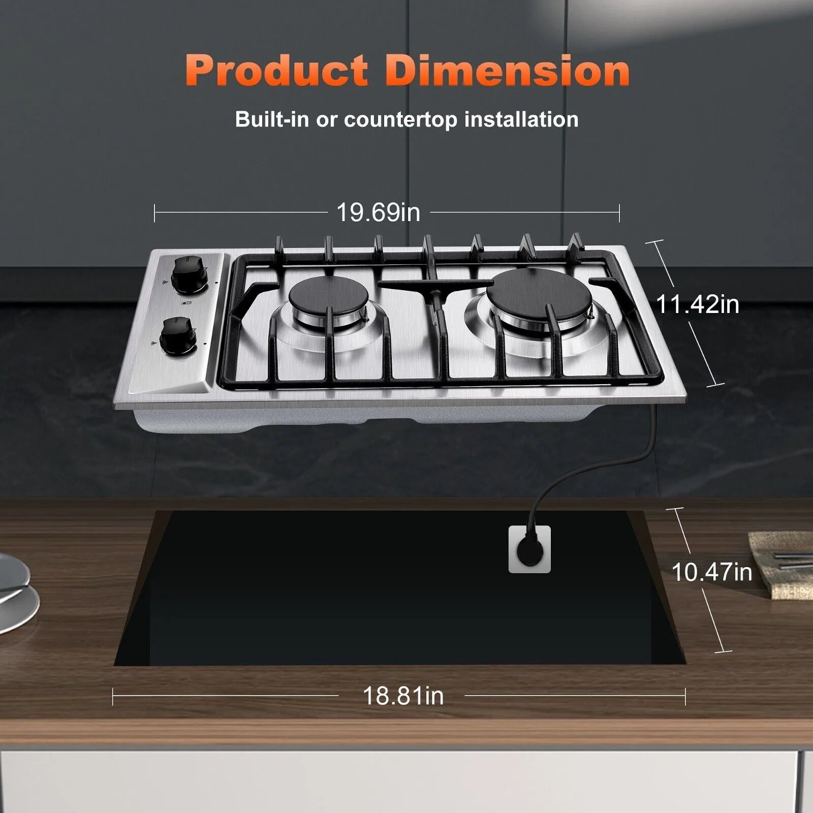 2-Burners 12" Stainless Gas Cooktop