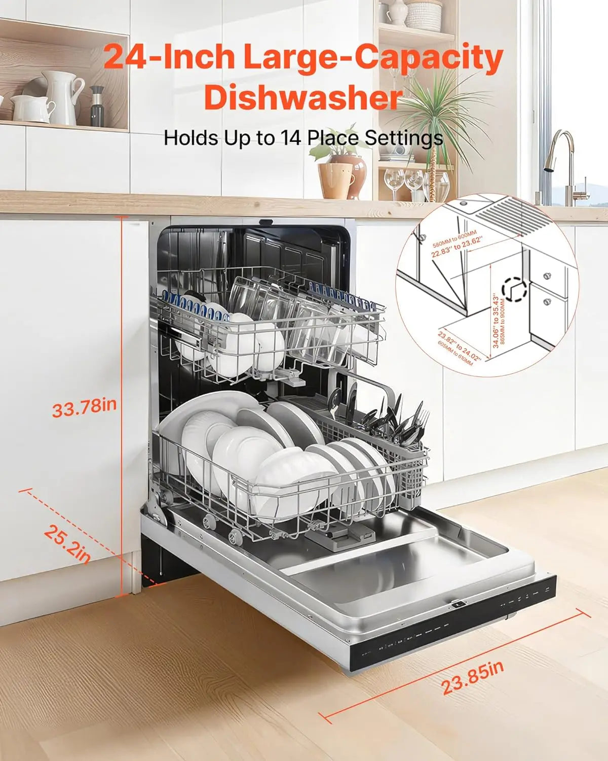 24-Inch Built-In Dishwasher, Stainless Steel Tub