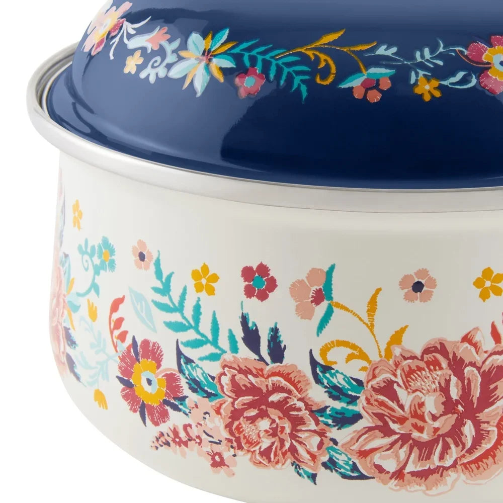 Floral Enamel-on-Steel Saucepan 2QT