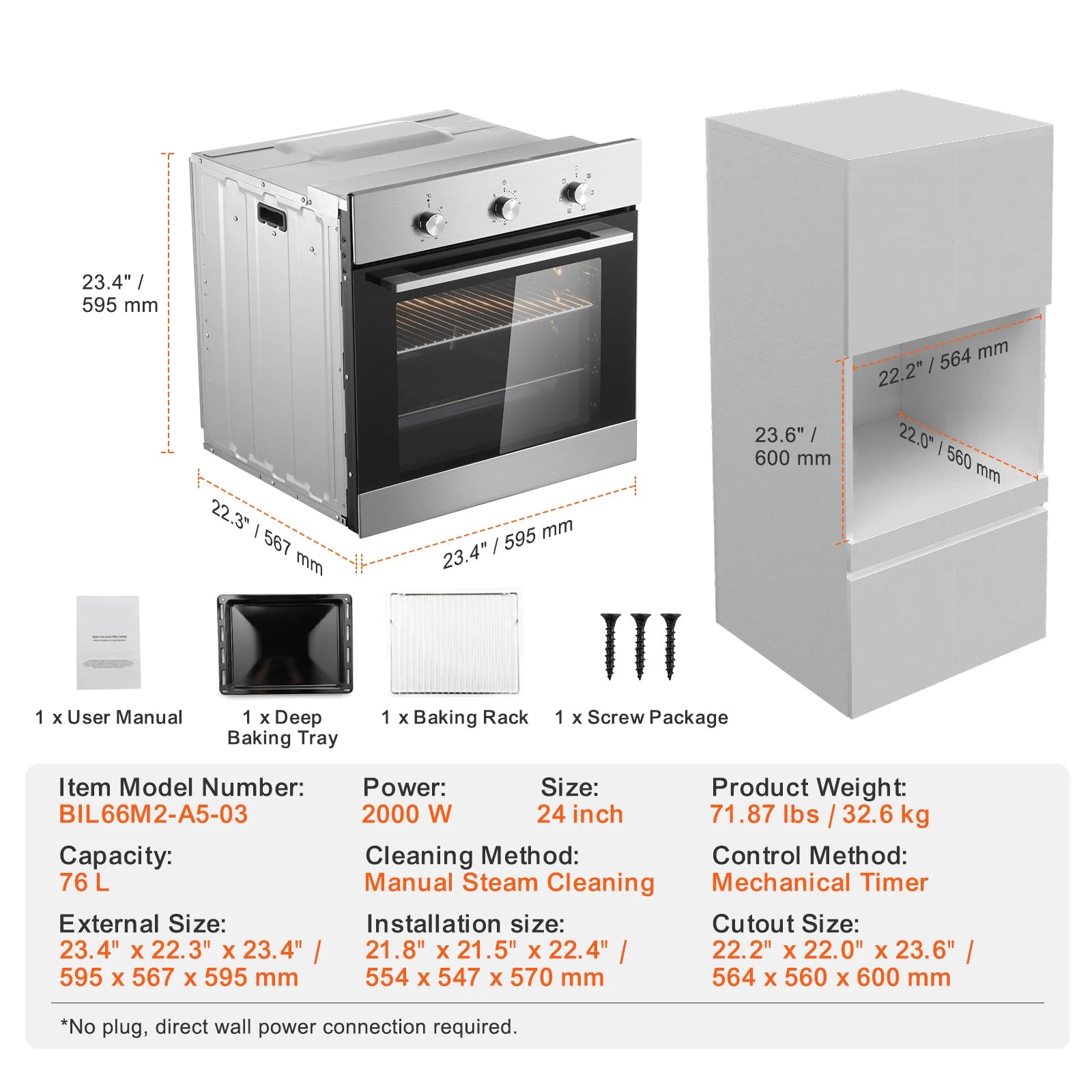 Single Wall Oven Built-in, 6 Functions, Tray