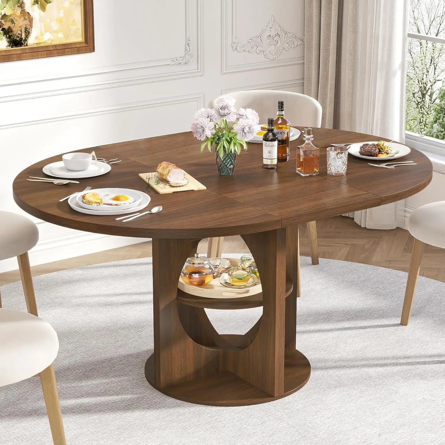 43-59 Extendable Round Wood Walnut