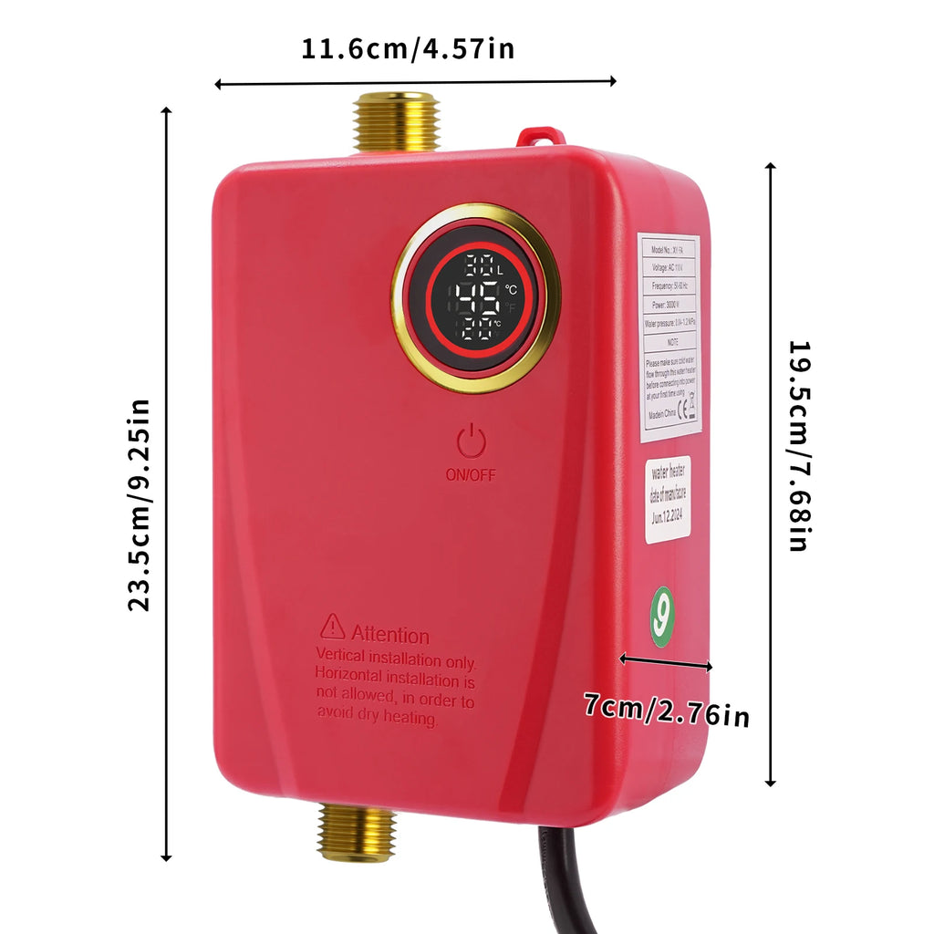 3000W Electric Water Heater 20~50℃ Instant Hot Water