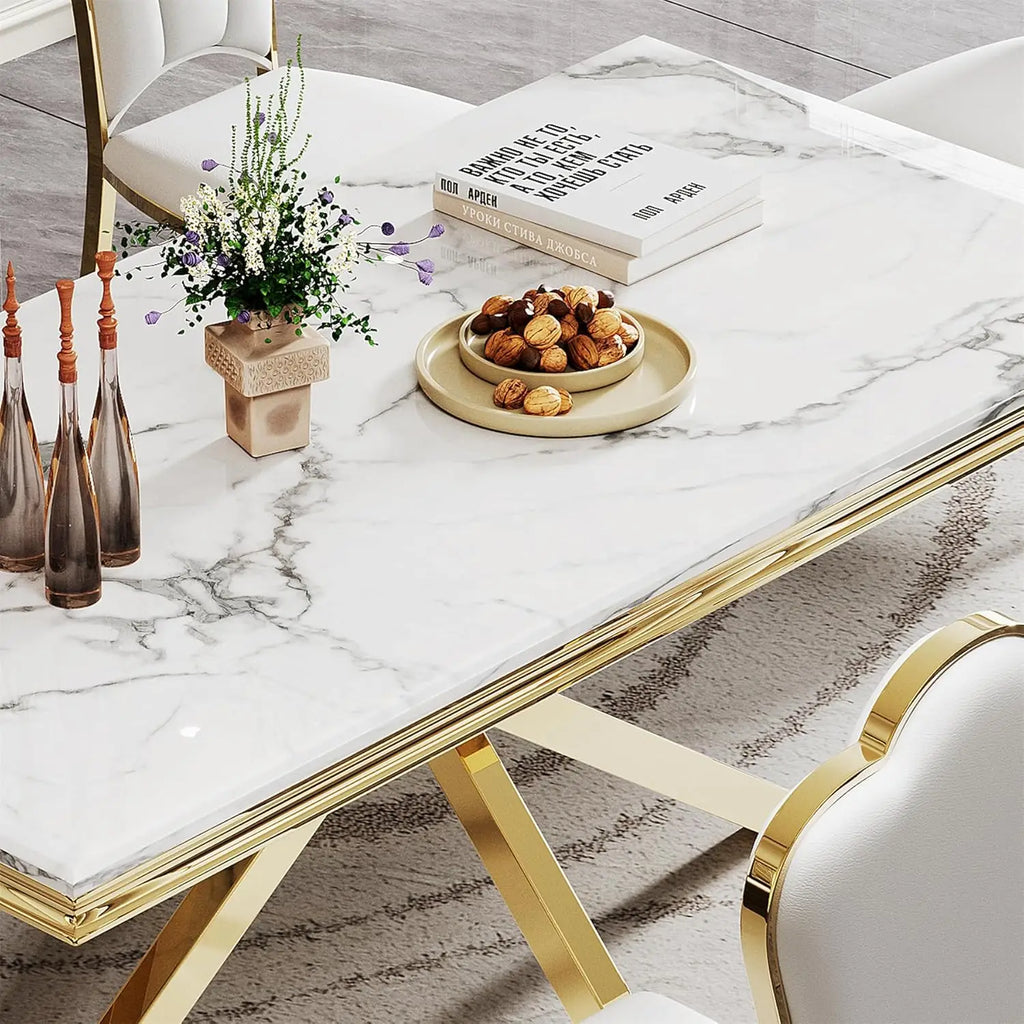 68" Modern White Faux Marble for 6-8 Rectangle